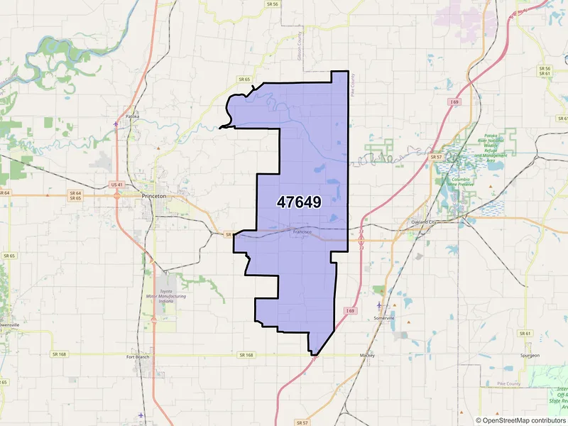 Map of ZIP Code 47649 — Francisco, IN
