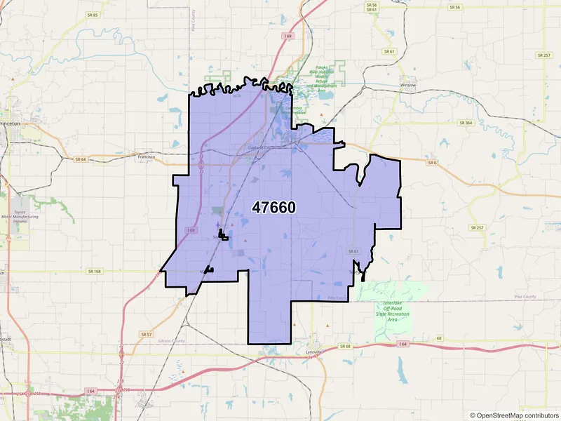 Map of ZIP Code 47660 — Oakland City, IN