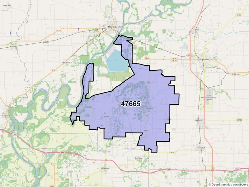 Map of Owensville, Indiana and ZIP codes