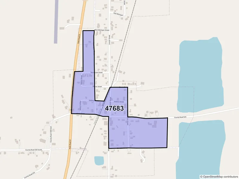 Map of Somerville, Indiana and ZIP codes