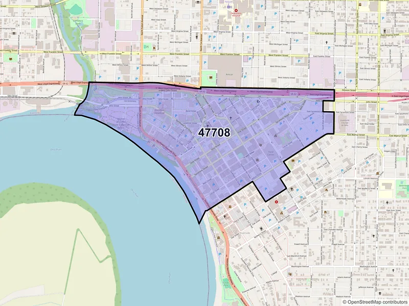 Map of ZIP Code 47708 — Evansville, IN