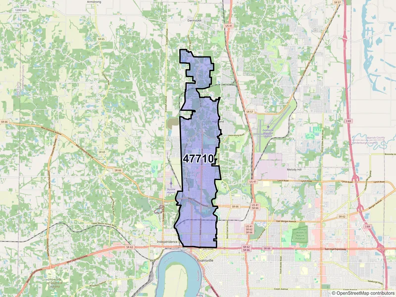 Map of ZIP Code 47710 — Evansville, IN