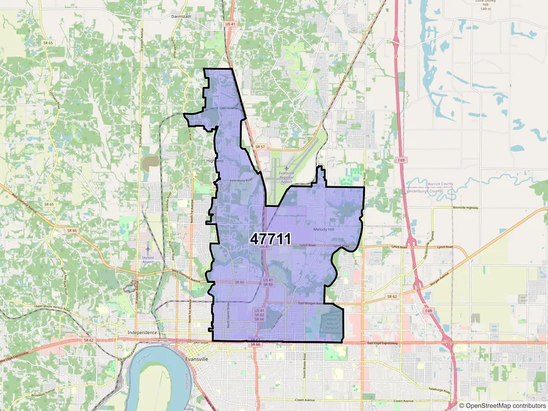 Map of ZIP Code 47711 — Evansville, IN