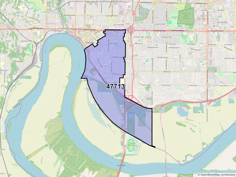 Map of ZIP Code 47713 — Evansville, IN