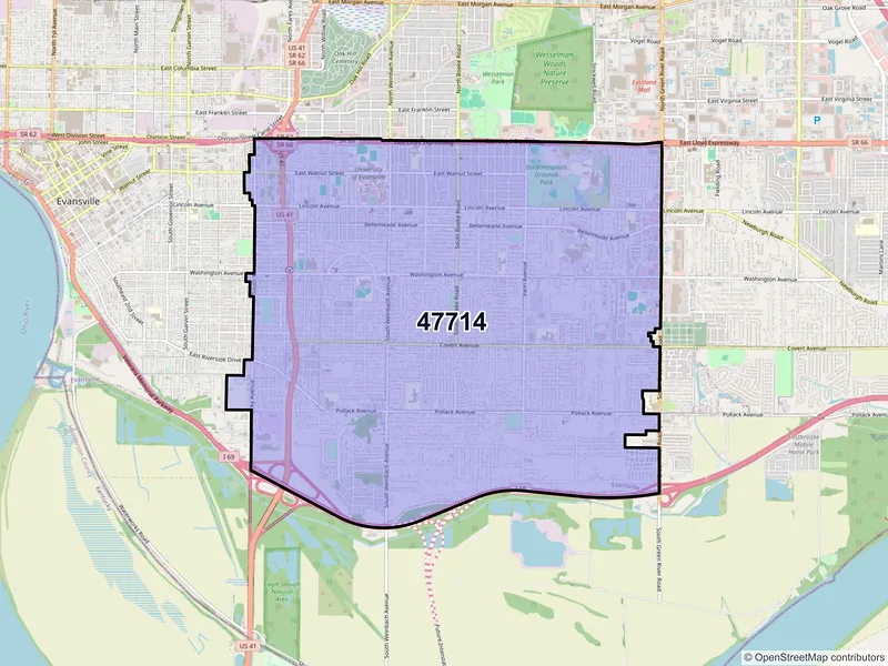 Map of ZIP Code 47714 — Evansville, IN
