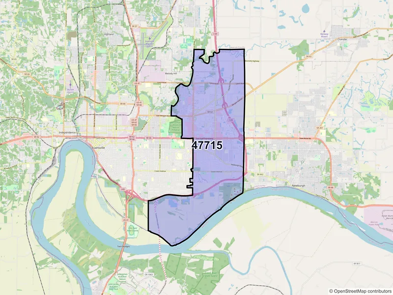 Map of ZIP Code 47715 — Evansville, IN