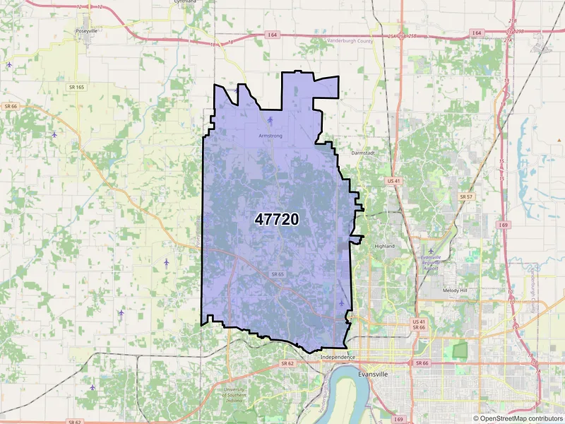 Map of ZIP Code 47720 — Evansville, IN