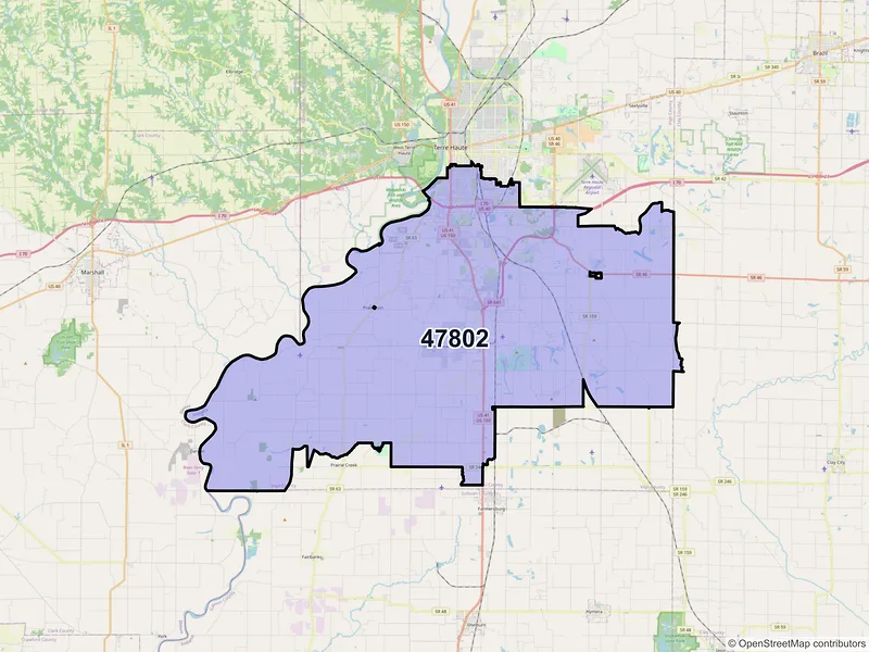 Map of ZIP Code 47802 — Terre Haute, IN