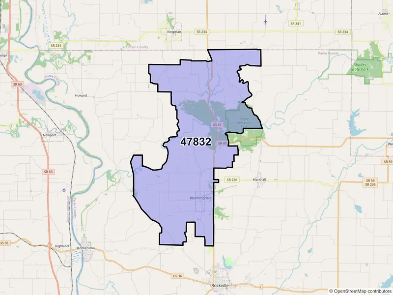 Map of ZIP Code 47832 — Bloomingdale, IN