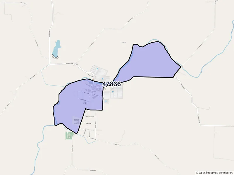 Map of Bridgeton, Indiana and ZIP codes