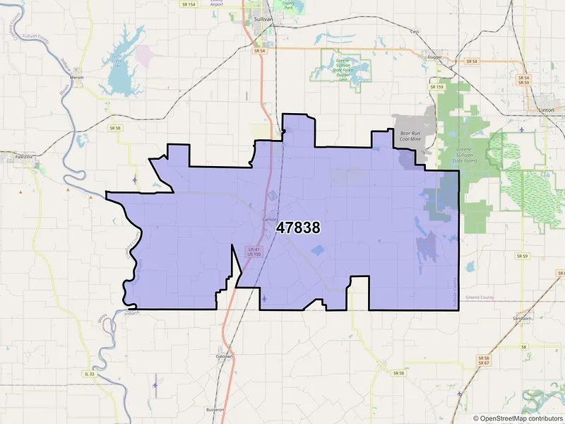 Map of ZIP Code 47838 — Carlisle, IN