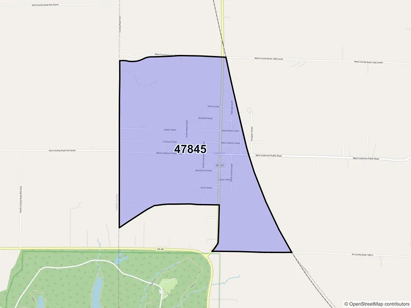 Map of Coalmont, Indiana and ZIP codes