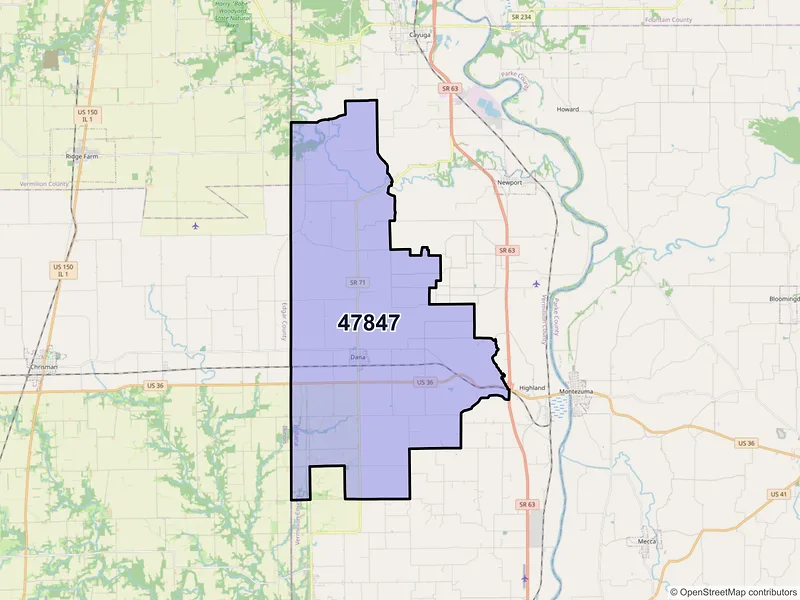 Map of ZIP Code 47847 — Dana, IN