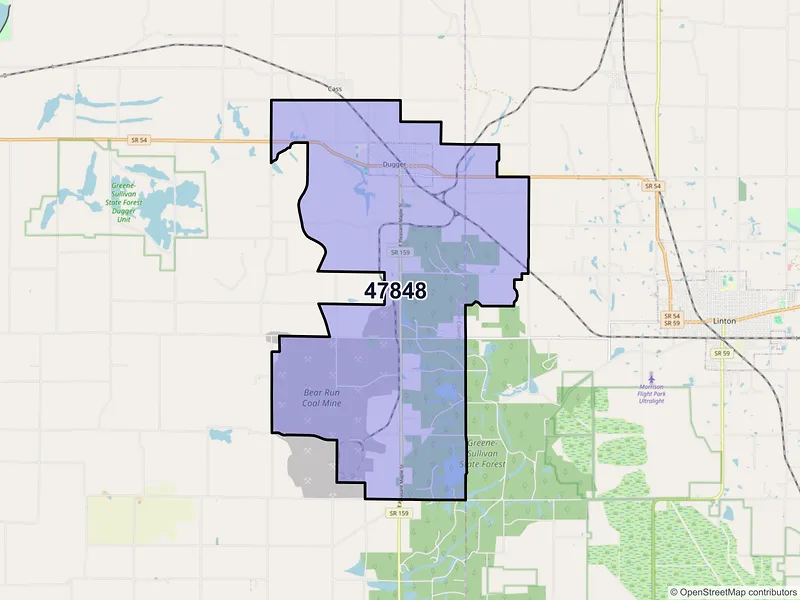 Map of ZIP Code 47848 — Dugger, IN