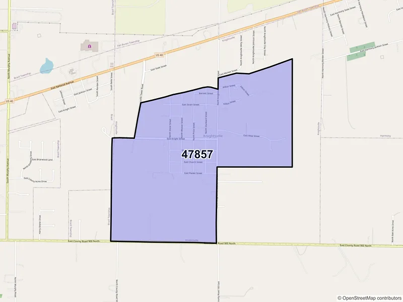 Map of Knightsville, Indiana and ZIP codes