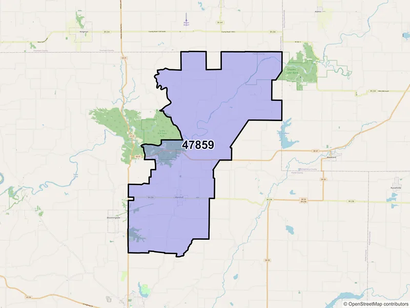 Map of ZIP Code 47859 — Marshall, IN
