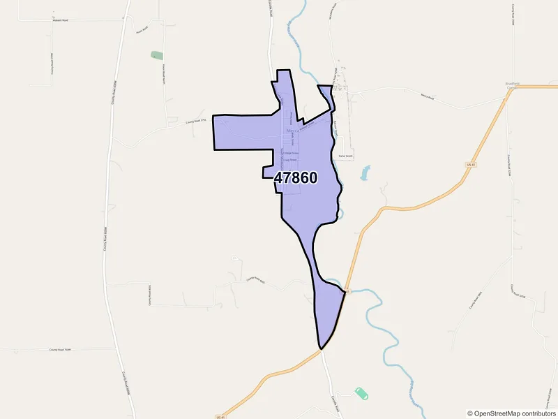 Map of Mecca, Indiana and ZIP codes