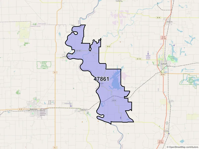 Map of Merom, Indiana and ZIP codes