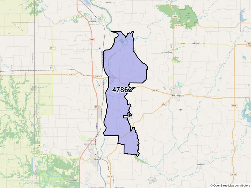 Map of ZIP Code 47862 — Montezuma, IN