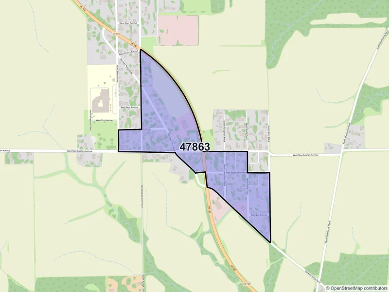 Map of New Goshen, Indiana and ZIP codes
