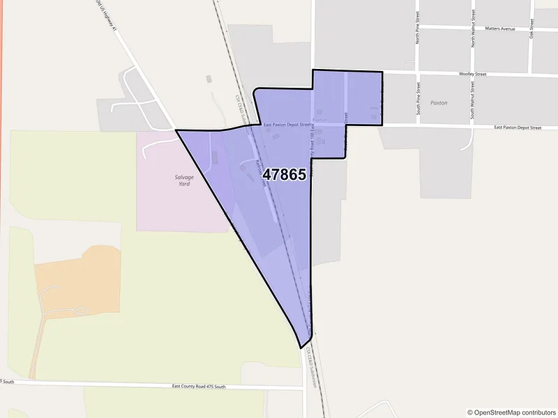 Map of Paxton, Indiana and ZIP codes