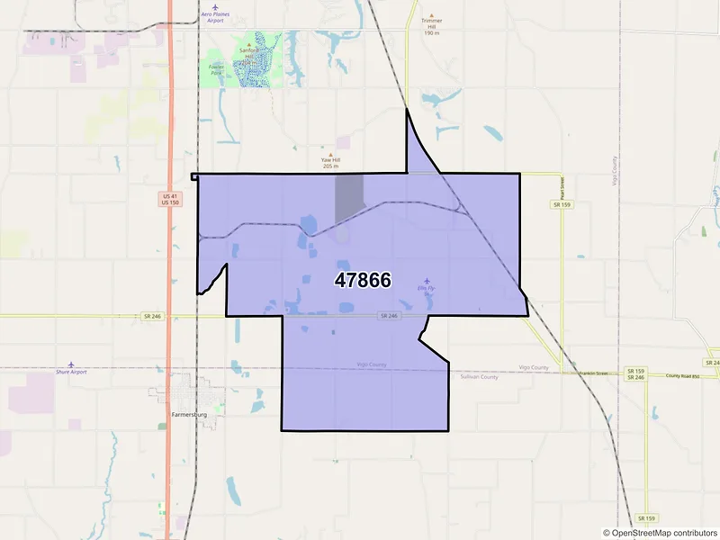 Map of Pimento, Indiana and ZIP codes
