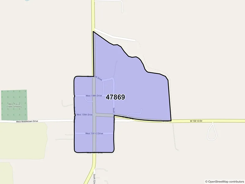 Map of Prairie Creek, Indiana and ZIP codes