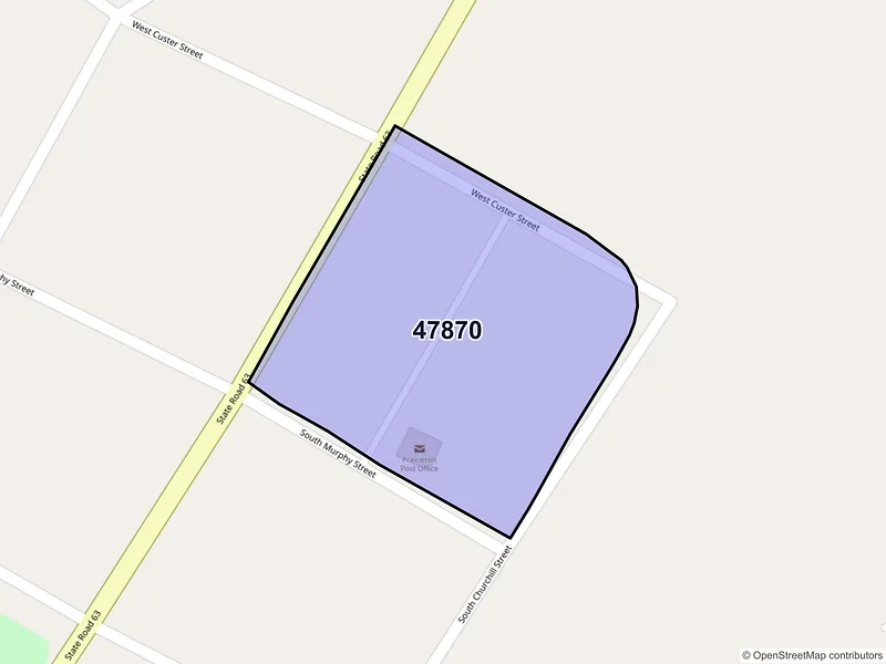 Map of Prairieton, Indiana and ZIP codes