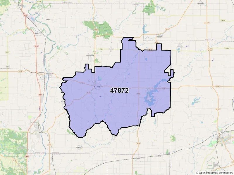 Map of Rockville, Indiana and ZIP codes