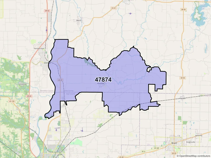 Map of Rosedale, Indiana and ZIP codes