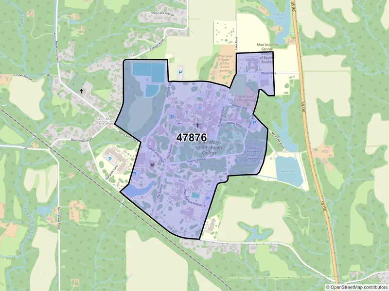 Map of Saint Mary of the Woods, Indiana and ZIP codes