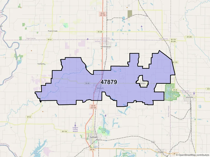 Map of ZIP Code 47879 — Shelburn, IN