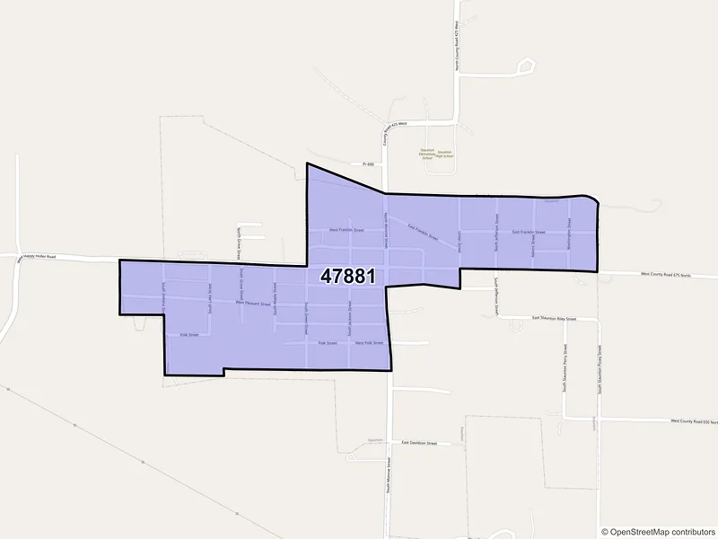 Map of Staunton, Indiana and ZIP codes