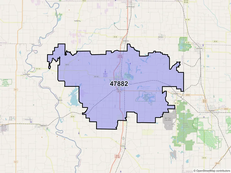 Map of ZIP Code 47882 — Sullivan, IN
