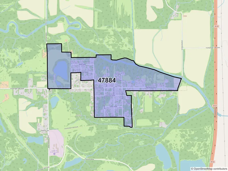 Map of Universal, Indiana and ZIP codes