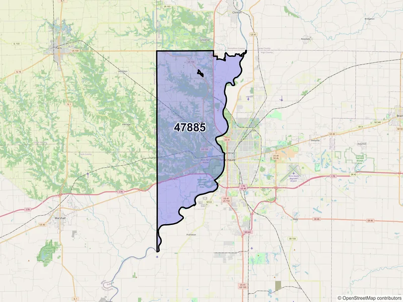 Map of West Terre Haute, Indiana and ZIP codes