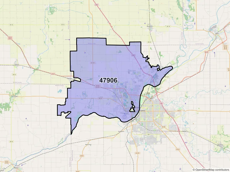 Map of ZIP Code 47906 — West Lafayette, IN