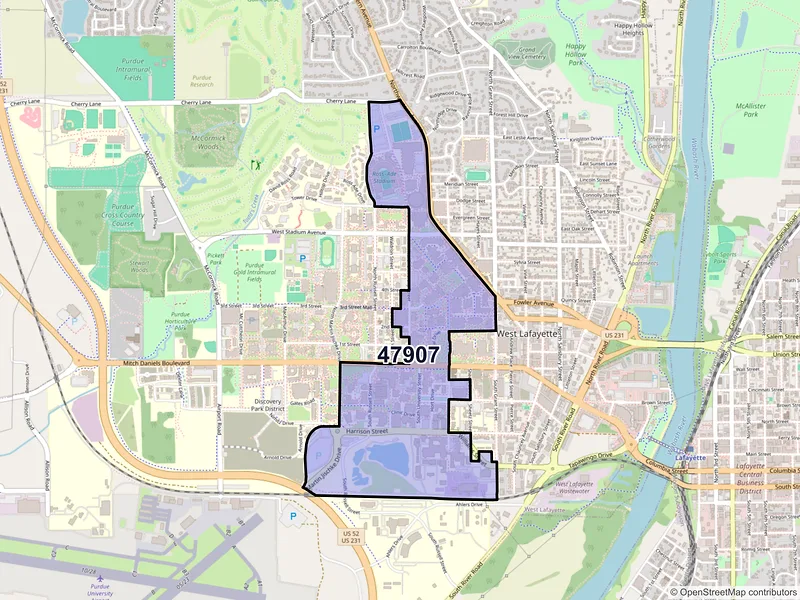 Map of ZIP Code 47907 — West Lafayette, IN