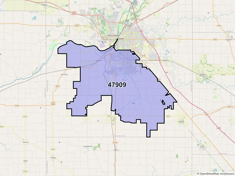 Map of ZIP Code 47909 — Lafayette, IN