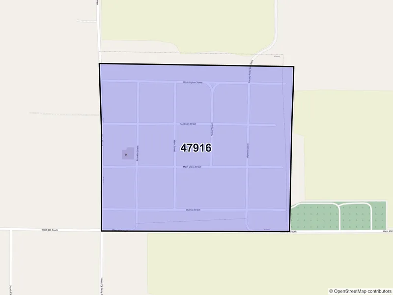 Map of Alamo, Indiana and ZIP codes