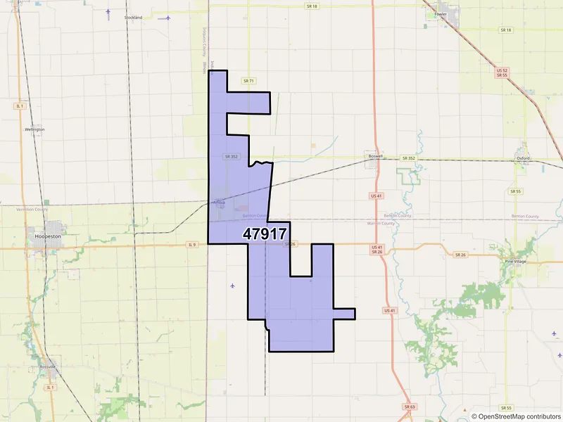 Map of ZIP Code 47917 — Ambia, IN