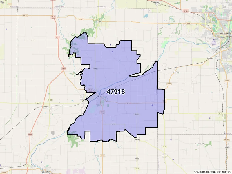 Map of ZIP Code 47918 — Attica, IN