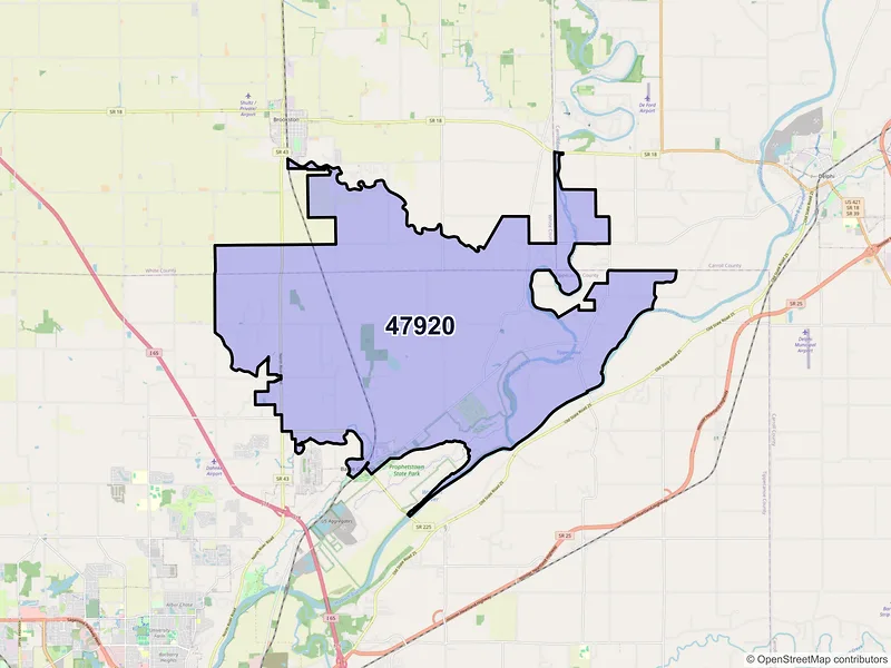 Map of Battle Ground, Indiana and ZIP codes