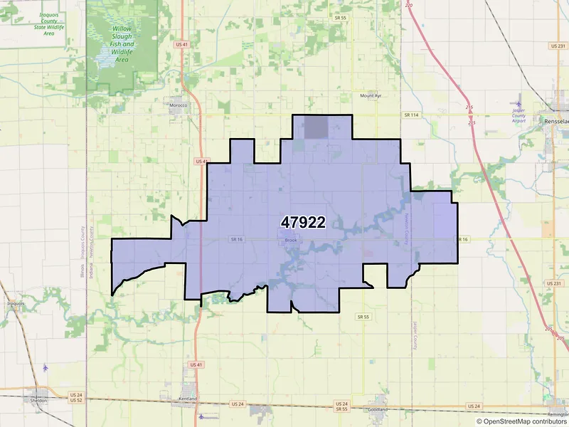 Map of ZIP Code 47922 — Brook, IN