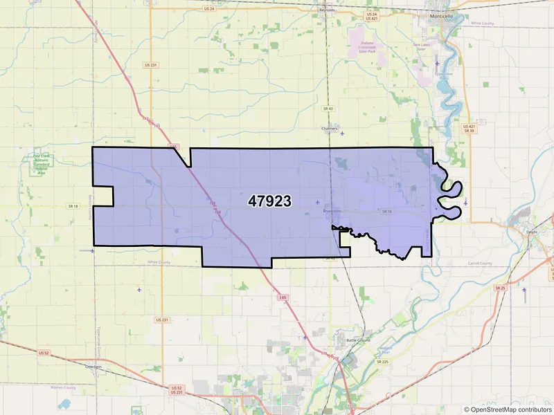 Map of ZIP Code 47923 — Brookston, IN