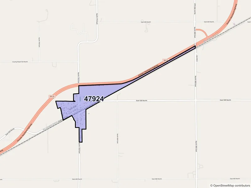 Map of Buck Creek, Indiana and ZIP codes