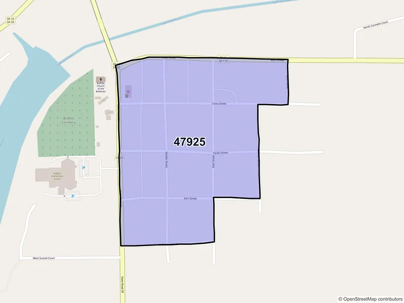 Map of Buffalo, Indiana and ZIP codes