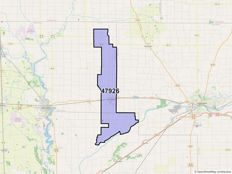 Map of ZIP Code 47926 — Burnettsville, IN