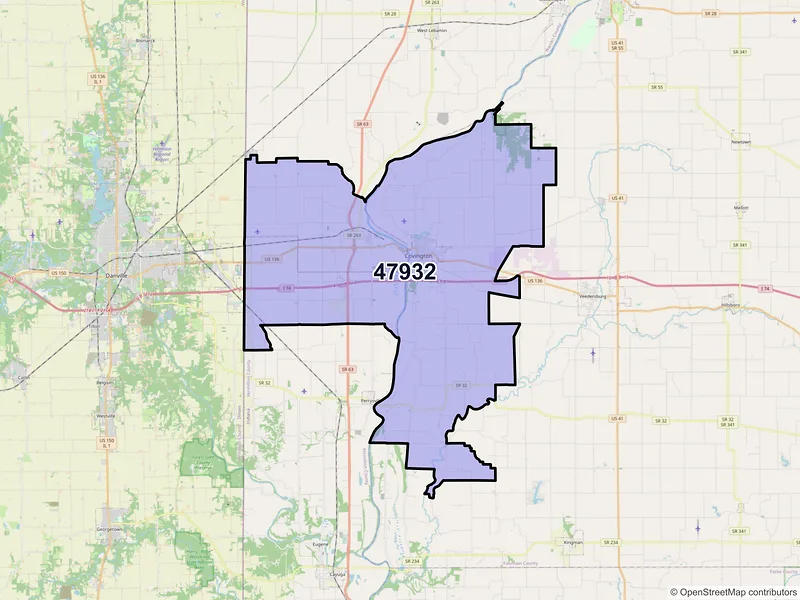 Map of ZIP Code 47932 — Covington, IN