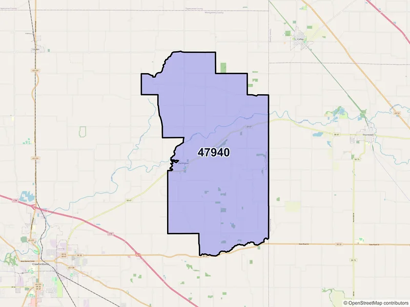 Map of ZIP Code 47940 — Darlington, IN